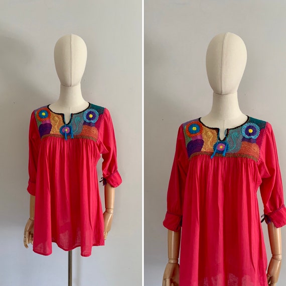 1970s embroidered gauze top / 70s peasant top - image 2