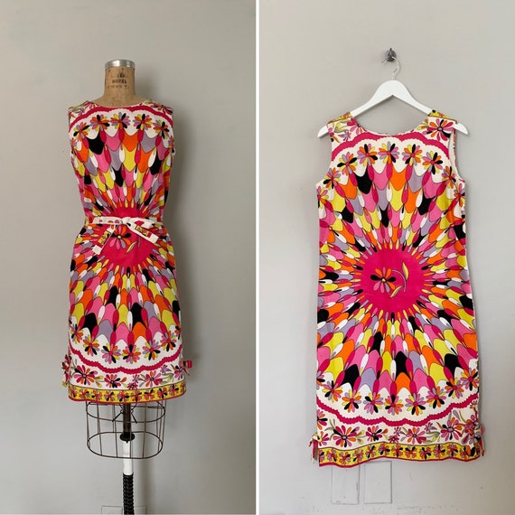 1960s Psychedelic Print Dress /60s Mod Graphic Pri