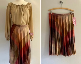 1970s Plaid Skirt l Pleated Deadstock Wool Blend Skirt