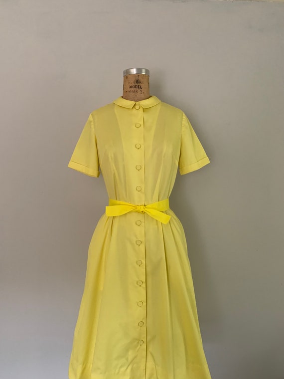 1960s Sunshine Yellow Shirtdress / 60s Dress with… - image 3