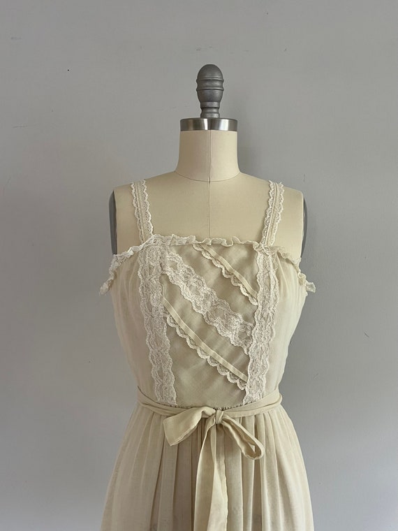 1970s Candi Jones Voile Sundress | 70s Lace Trimm… - image 4