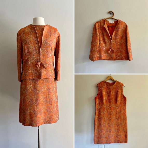 1960s L’Aiglon Metallic Jacquard Dress and Jacket… - image 1