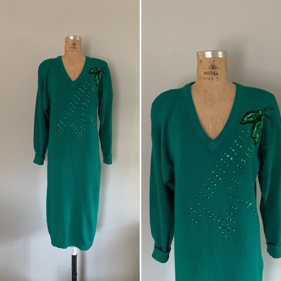 Vintage 1980s Sweater Dress / 80s Sweater Dress wi