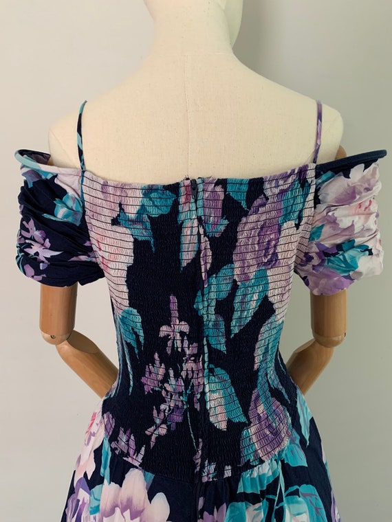 1990s Floral Cotton Off Shoulder Dress - image 8