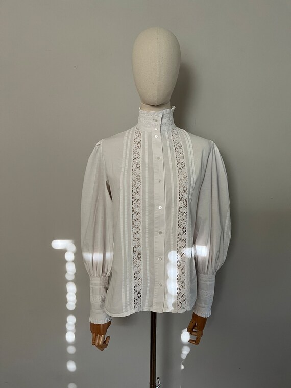 1980s Laura Ashley White Cotton and Crochet Lace … - image 2