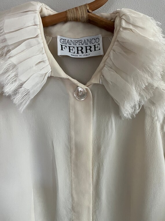 1980s Gianfranco Ferre Silk Ruffle Feathers Blouse - image 9