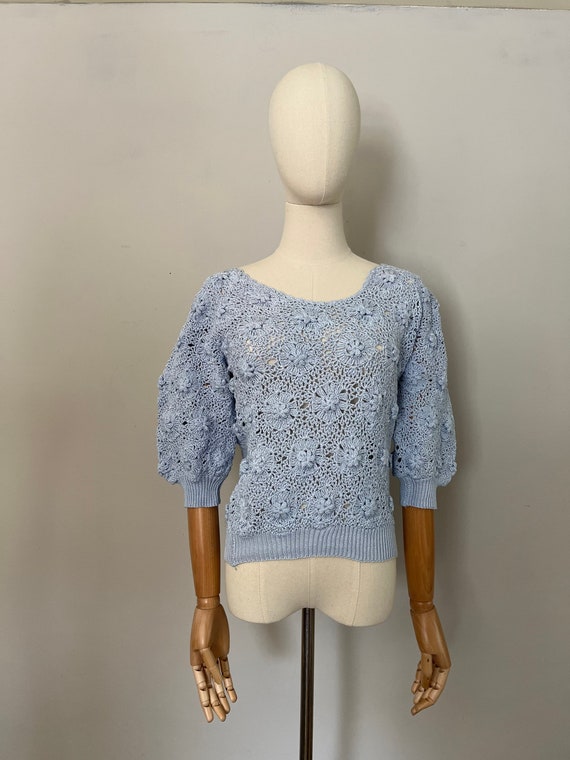 Vintage 1980s Hand Crochet Cotton Sweater / Vinta… - image 6