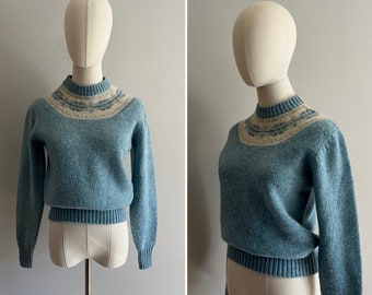 1980s Shetlander  Crazy Horse Fair Isle Pattern Wool Pullover