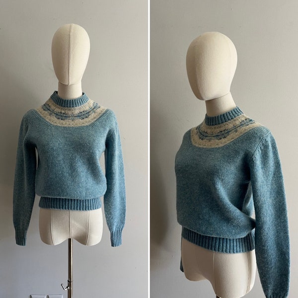 1980s Shetlander  Crazy Horse Fair Isle Pattern Wool Pullover