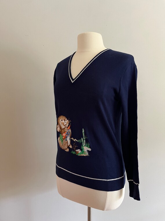 Vintage 1970s Novelty Sweater /70s Bunny Pullover - image 5