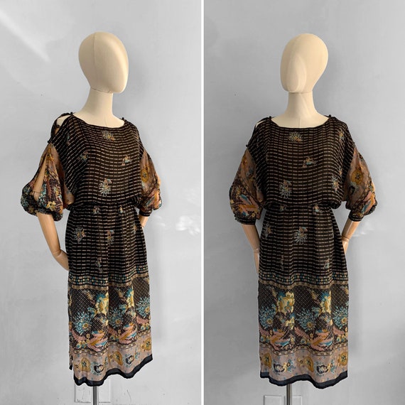 1970s open sleeves peasant dress / 70s dress with… - image 1