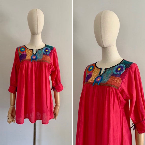 1970s embroidered gauze top / 70s peasant top - image 1