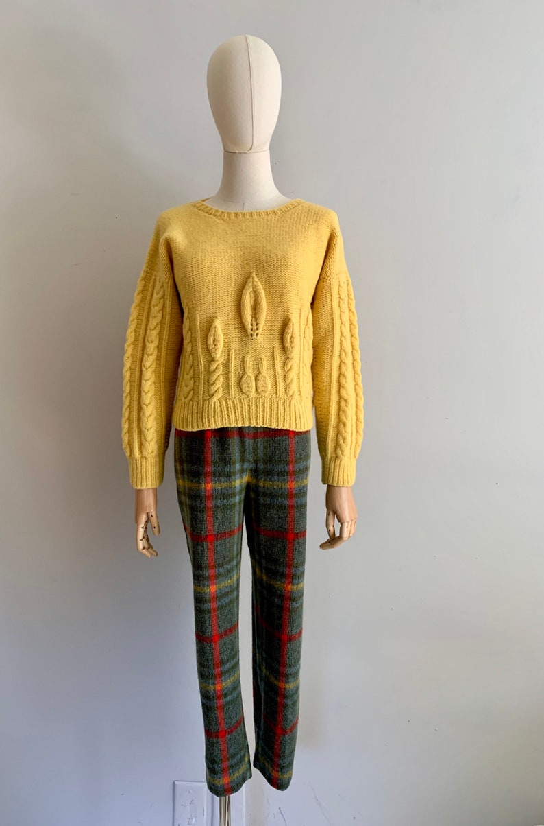 Vintage Chunky Hand Knit Soft Wool Pullover / Bright Yellow Dimensional Knit Hand Knit Sweater image 6