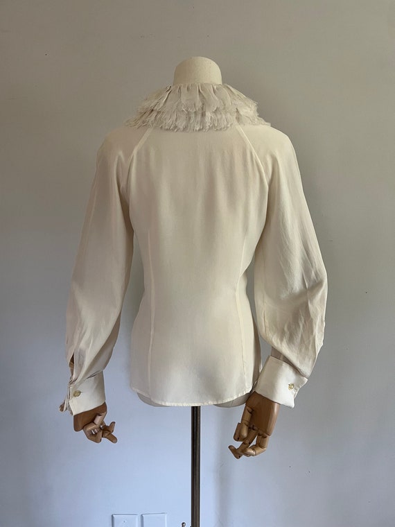 1980s Gianfranco Ferre Silk Ruffle Feathers Blouse - image 4