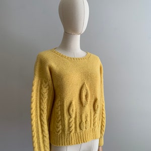 Vintage Chunky Hand Knit Soft Wool Pullover / Bright Yellow Dimensional Knit Hand Knit Sweater image 3