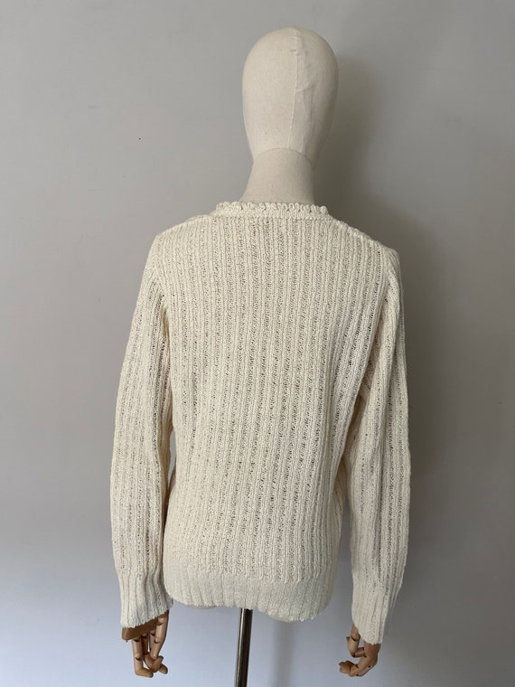 1970s Open Crochet Sweater | Neutral Open Crochet… - image 7