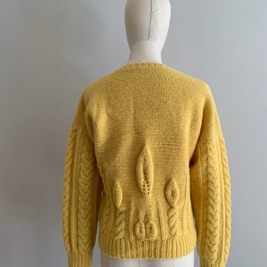 Vintage Chunky Hand Knit Soft Wool Pullover / Bright Yellow Dimensional Knit Hand Knit Sweater image 5