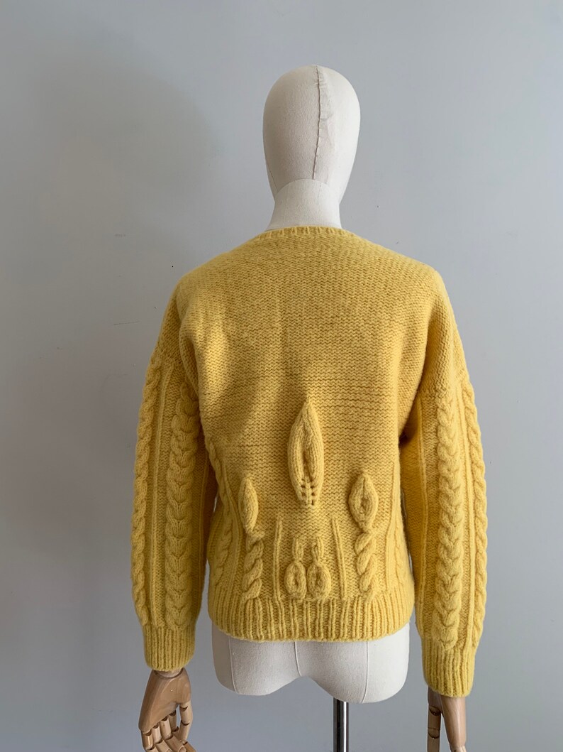 Vintage Chunky Hand Knit Soft Wool Pullover / Bright Yellow Dimensional Knit Hand Knit Sweater image 5