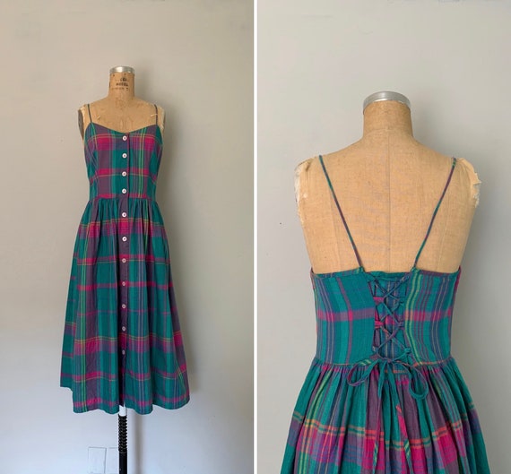 1990s Corset Back Madras Plaid Sundress / 90s Madr