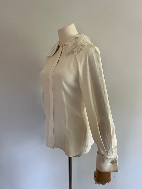 1980s Gianfranco Ferre Silk Ruffle Feathers Blouse - image 7