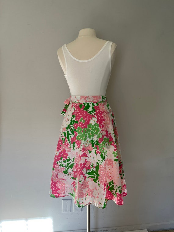 1970s Floral Wrap Skirt | 70s Pink and Green Flor… - image 4