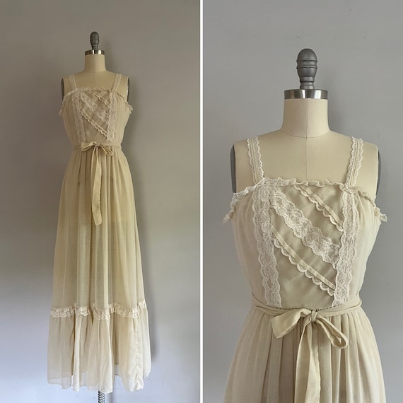 1970s Candi Jones Voile Sundress | 70s Lace Trimm… - image 1