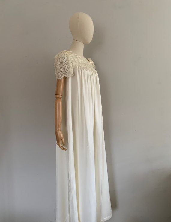 1970s Lily of France Nightgown | 70s Lace Yoke Gown - Gem