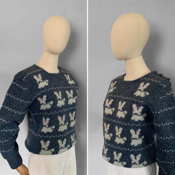 1980s intarsia knit birdseye and bunny pattern sh… - image 4
