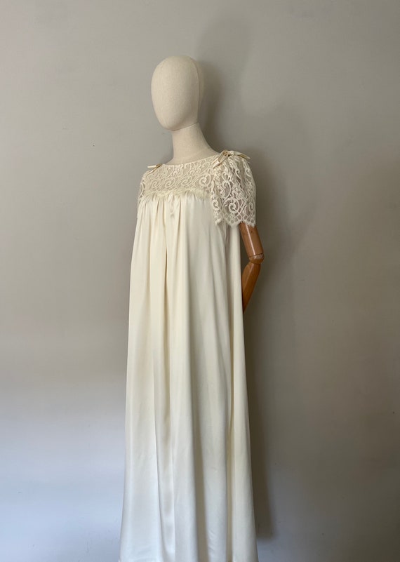 1970s Lily of France Nightgown | 70s Lace Yoke Gown - Gem