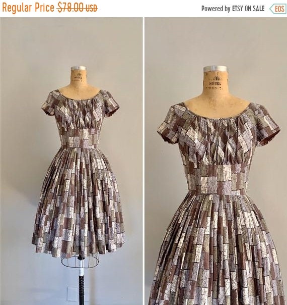 Clearance Vintage 1950s Dress / 1950s Cotton Prin