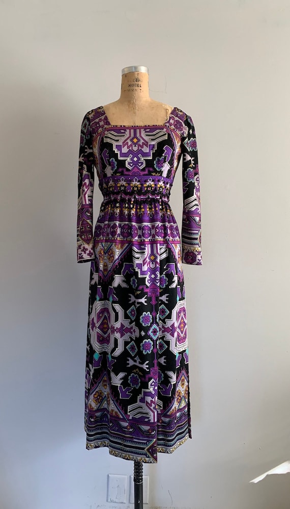 1960s Psychedelic Maxi with Zippered Side Slits /… - image 2