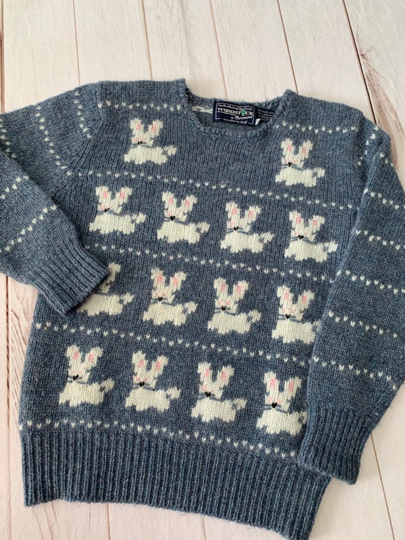 1980s intarsia knit birdseye and bunny pattern sh… - image 2