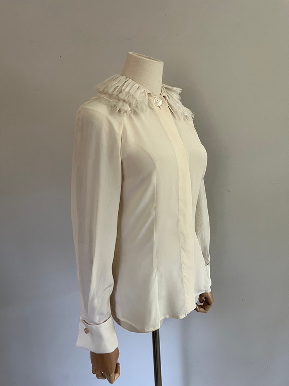 1980s Gianfranco Ferre Silk Ruffle Feathers Blouse - image 6