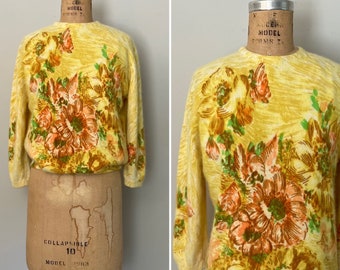 Vintage 1960s Darlene Floral Angora Sweater | 60s Pullover