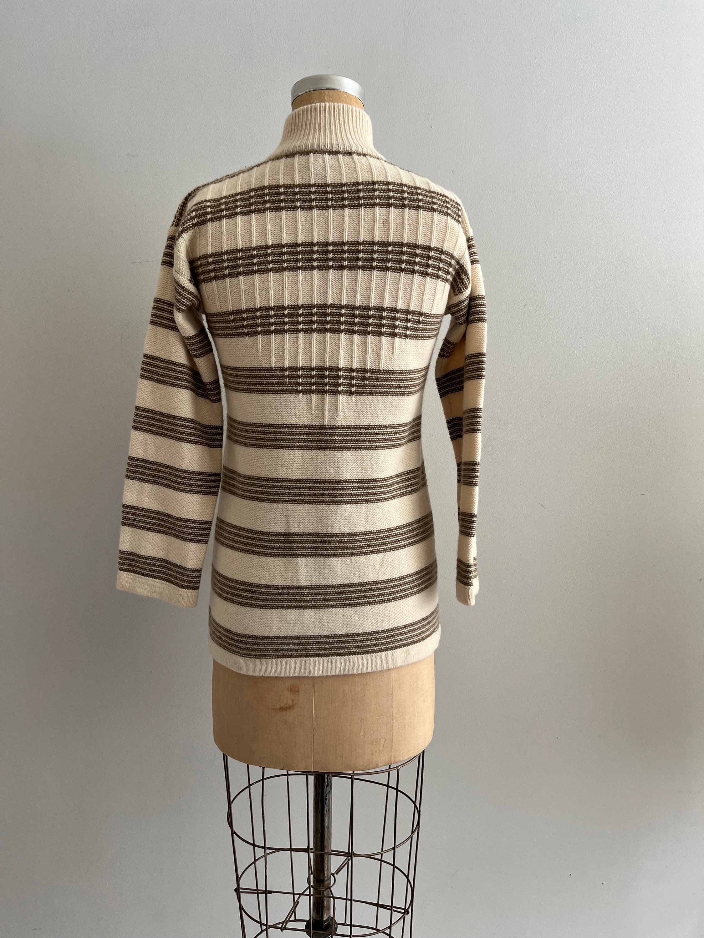 1970s Chocolate Brown and Ivory Striped Cardigan L British