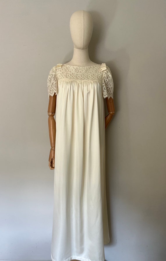 1970s Lily of France Nightgown | 70s Lace Yoke Gown - Gem