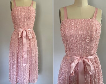 Vestido de gasa y cinta de confeti rosa de la década de 1970 l Tamaño moderno 0