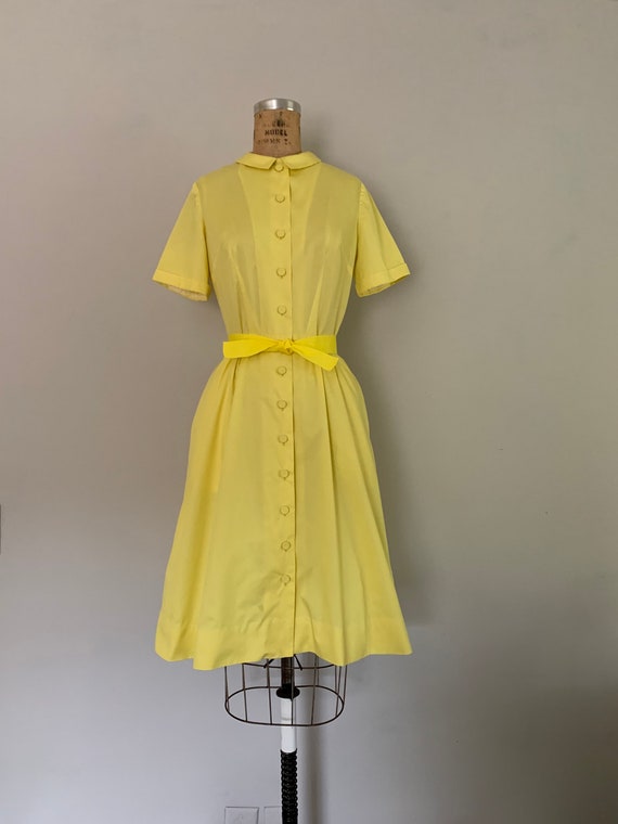 1960s Sunshine Yellow Shirtdress / 60s Dress with… - image 2