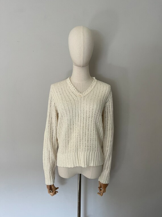 1970s Open Crochet Sweater | Neutral Open Crochet… - image 2