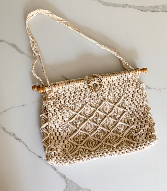 1970s Macrame Bag/ Vintage 70s Macrame Bag