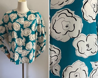 1990s Graphic Floral Silk Blouse l Fits Most