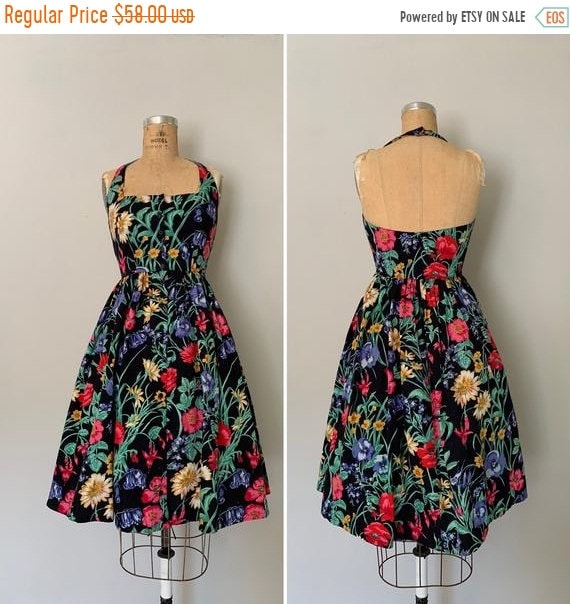 Clearance Vintage 1980s Dress / 80s Floral Halter