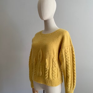 Vintage Chunky Hand Knit Soft Wool Pullover / Bright Yellow Dimensional Knit Hand Knit Sweater image 4