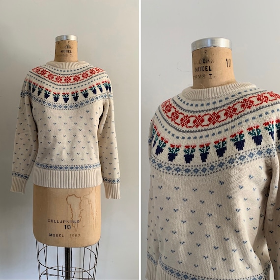 1980s Cotton Floral Fair Isle Sweater/ 1988 Eddie