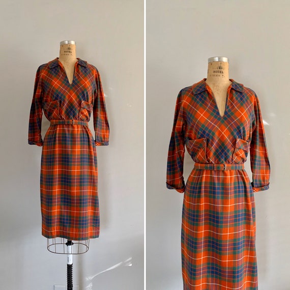 Vintage 1950s Dress / 50s Peck and Peck, NY Plaid… - image 1