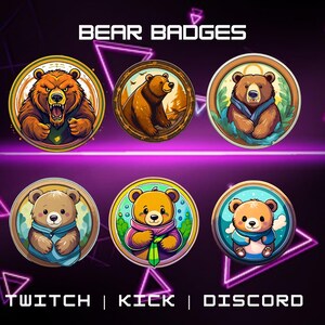 Bear Sub Badges For Twitch, YouTube, Discord | Stream Badges | Twitch Animal Badges | Discord Roles | Bit Badges.