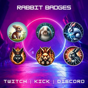 Twitch Rabbit Sub Badges | Loyalty & Cheer Badges | Perfect For Discord, Mixer, And Kick | Instant Download | Animal Badges | Bunny Badges.
