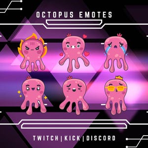 6x Octopus Emotes Bundle | Instant Digital Download | Twitch, Discord, YouTube | Sea Animal Emojis | Static Sub Emotes.