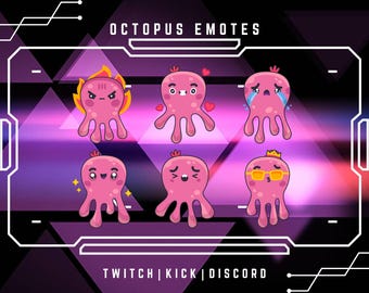 6x Oktopus Emotes Bündel | Sofortiger digitaler Download | Twitch, Discord, YouTube | Meerestier Emojis | Statische Sub Emotes.