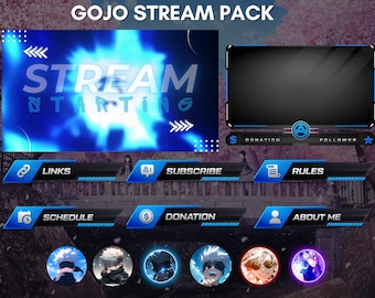 Könnte beinhalten: Ein blaues und schwarzes Twitch-Stream-Paket mit einem blauen und weißen Banner "STREAM STARTING", einem schwarzen Webcam-Overlay und mehreren blauen und schwarzen Panels mit Symbolen und Text wie "LINKS", "ABONNIEREN", "REGELN", "ZEITPLAN", "SPENDE" und "ÜBER MICH".